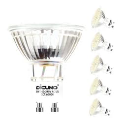 DiCUNO GU10 LED Bulbs 5W Daylight White 6000K, 500lm, 120 Degree Beam Angle, Spotlight, 50W Halogen Bulbs Equivalent, Non-dimmable MR16 LED Light Bulbs, 6-Pack