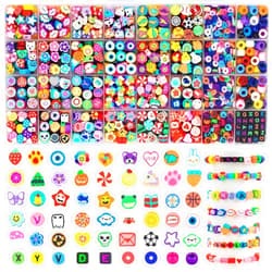 DULEFUN 1060pcs Polymer Clay Beads Charms Kits 28 Styles Cute Fun Clay Beads Charms Flower Butterfly Heart Letter Pony Beads Charms for Women Girls Bracelet Necklace Earring Making
