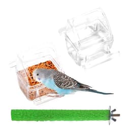 IBWell 2 Pack Bird Water Bowl Clear Bird Food Container Bird Cage Feeder No Mess Bird Feeder for Cage Parakeet Feeder with Perch