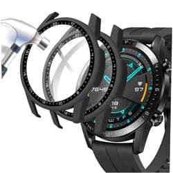 Acadeny [2-Pack] Case with Tempered Glass Screen Protector Compatible for Huawei Watch GT2 46mm, 9H Hardness 360° All-Round Protective Ultra Thin Protective PC Case Cover for - Black Black