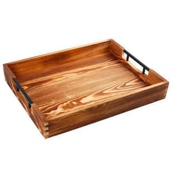 LotFancy Large Ottoman Tray for Living Room, 17x13'' Wood Serving Tray with Handles, Home Décor for Coffee Table, Sofa, 2 Skidproof Coasters Included