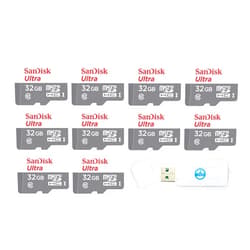 Everything But Stromboli Sandisk 32GB Micro SDHC Ultra (10 Pack) MicroSD TF Flash Memory Card High Speed Class 10 (SDSQUNR-032G-GN3MN) Bundle with (1) Everything But Stromboli MicroSDXC & SD Card Reader