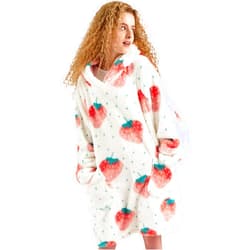 Bedsure Wearable Blanket Hoodie Gifts for Women - Strawberry Printed Shaggy Sherpa Cozy Hoodie Blanket for Adult, Warm Hooded Blanket Sweatshirt