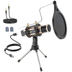 ZealSound Studio Recording Microphone, Condenser Broadcast Microphone w/Stand Built-in Sound Card Echo Recording Karaoke Singing for Phone Computer PC Garageband Smule Live Stream & YouTube (Gold)