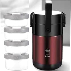 Scizorito Stackable Stainless Steel 3-Tier Lunch/Snack Box, Vacuum Stainless Steel Leak-Proof Insulated Thermos, Suitable for Carrying Food to Office, Outdoor Picnic(88oz, Noble Brown)
