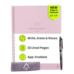 Rocketbook New Core Reusable Spiral Notebook, Letter Size 8.5x11, Pink - Lined Pages, App-Connected, Erasable, Durable Cover, Ideal for School, Work, and Creative Projects