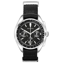 Bulova Men's Archive Series Lunar Pilot 6-Hand Chronograph High Performance Quartz Stainless Steel, Black NATO Strap and Sapphire Crystal Style: 96A225