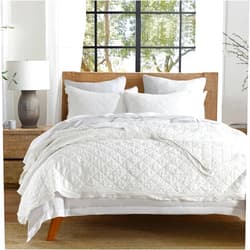 HORIMOTE HOME 100% Linen Front/100% Cotton Back Quilt Set King Size, White Pre-Washed Flaxen Bedspread Coverlet Set, Diamond Stitch Cotton Linen Bedding Set 3-Piece for All Seasons