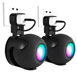 V-MORO HomePod Mini Wall Mount Holder, Outlet Mount Stand Hidden Cable Management for Apple HomePod Mini Smart Speaker Shelf Without Messy Wires Excellent Space Saving Punch-Free 2-Pack Black