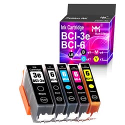 MM MUCH & MORE Compatible Ink Cartridge Replacement for Canon BCI-3 BCI-3e BCI-6 BCI3e BCI6 for Pixma iP3000 iP3300 iP4000 iP5000 iP5200 iP6000D Printer (Large Black, Small Black, C, Y, M, 5-Pack)