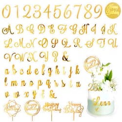 DRWATE Acrylic Alphabet Number Cake Topper DIY Personalized Name Cupcake Toppers with A-Z Letter 0-9 Number Happy Birthday Sets for Custom Wedding Cake Decorations Baby Shower Party Supplies (Style1 Gold)