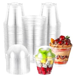 AOZITA 50 Sets, 9 oz Clear Plastic Cups with Dome Lids (No Hole) - Disposable Cups for Ice Cream,Cake,Fruit,Parfait, Dessert, Pudding and Jello Shot