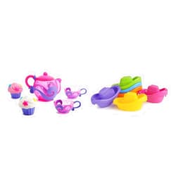 Munchkin Bath Tea and Cupcake Set and Little Boat Train Baby Bath Toy 6 Piece Set