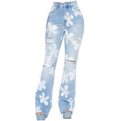 CuteCherry Bell Bottom Jeans for Women Ripped Skinny Bell Bottom Raw Hem Denim Pants