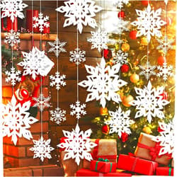Miucat 30pcs Hanging Snowflake Decorations, 3D Paper Snowflakes Ornaments, Large Snowflake Garland for White Christmas Decorations, Christmas Winter Wonderland Indoor Home Decor New Year Party Decorations
