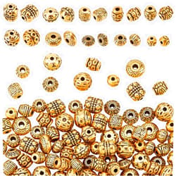PH PandaHall 100pcs 10 Style Gold Spacers Metal Antique Spacers Beads Barrel Round Bionce Spacers Beads Tibetan Alloy Loose Beads for Bracelets Necklace Jewelry Making