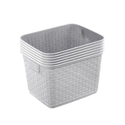 Sterilite 6-Pack Tall Weave Basket, Woven Plastic Storage Baskets for Organization, Cement Gray - Organizing Bin Containers with Handles for Bedroom, Bathroom, Dorm, Laundry Room, and Closet