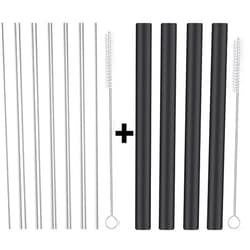 ALINK 10 Reusable Silicone Boba Straws, Black and Clear