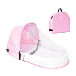 Shenruifa Portable Baby Crib Bed, Baby Travel Cot with Net and Awning Baby Cot Changing Bag Foldable Baby Cot with Net Cuddly Nest Baby Cot for Outdoor Shopping Camping Tra (Pink)