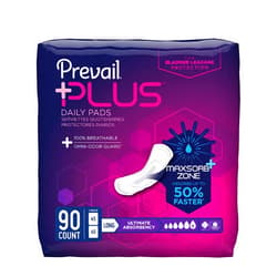 Prevail Plus | Long Length Incontinence Bladder Control Pads | Ultimate Absorbency | 90 Count (2 packs or 45)