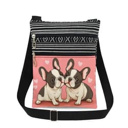 XiaoGalaee Boston Terrier Puppies Print Women Crossbody Bag Cute Dog Lover Gift with Sweet Pink Heart Design Messenger Bag Adjustable Strap Purse Unique Christmas or Birthday Present for Sister Friend