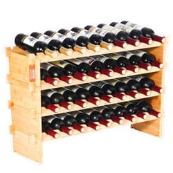 VEVOR 36 Bottle Stackable Modular Wine Rack, 4-Tier Solid Bamboo Wood Storage Racks, Floor Freestanding Wines Holder Display Shelf, Wobble-Free Shelves for Kitchen, Bar, and Cellar (Natural Color)
