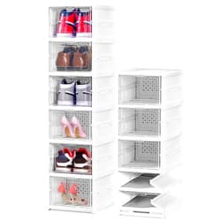 ALMOXVYE 6 Layers Foldable Shoe Box Organizer, Large Shoe Storage Organizer Bin with Clear Door, No Assembly Shoe Storage Box for Closet Entryway, Front Door, Living Room