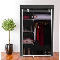 LERFAN Portable Closet Storage Organizer Wardrobe Clothes Rack with A Hanging Rod, 6 Storage Shelves and Zippered Dustproof Non-Woven Fabric Cover, 41.3