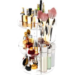 C&AHOME 360 Rotating Makeup Organizer, Adjustable Cosmetic Storage Organizer Shelf, Large Capacity Make up Display Shelf, 6 Layers Adjustable Acrylic Shelf Height, Clear URMOP360C