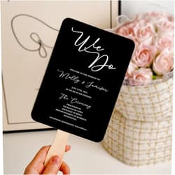 Glorine 50 Pcs Wedding program fans, Personalized Wedding fans for guests, Wedding favors (Black)