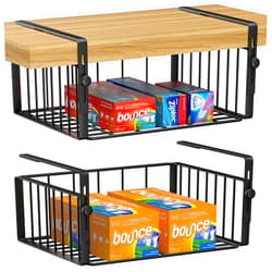 AmonHouseware 2Pack Under Shelf Basket Organizer,Adjustable Hanging Holder Storage for Cabinet Pantry Kitchen Cupboard Desk Counter Bookshelf Organization Add-on Space Saver Heavy Duty Slide-in,Black