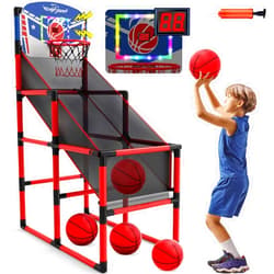 EagleStone 63IN Kids Arcade Basketball Hoop Indoor, LED & Scoreboard Basketball Arcade Game Set for Outdoor with Cheer Sounds, Kids Basketball Toys for Boys Girls Age 3-5 5-7 4-8