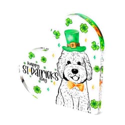 QIONG MENG St. Patrick's Day Decorations Golden Doodle Dog Shamrocks Heart Acrylic Plaque Happy St Patrick's Day Decor for Home Table Office Desk Shelf Dog Lover Gifts