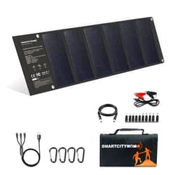 SMARTCITYNOMO Foldable Solar Panel for Camping - 42W Portable Solar Charger IP65 Waterproof with 18V DC/5V USB QC3.0/Type-C for Cell Phones, Tablet, Power Bank Suitable for RV, Backpacking, Hiking