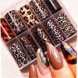 FBABFBUO Leopard Print Nail Art Foils Transfer Stickers 10Pcs Leopard Snake Print Nail Foils Adhesive Decals Nail Art Supplies Laser Starry Sky Paper Manicure Accessories for Women Fall Nail Art Decorations