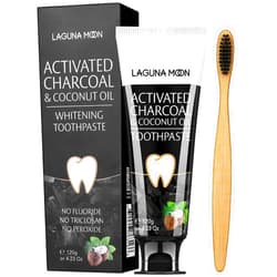 Lagunamoon Whitening Charcoal Toothpaste for Sensitive Teeth, Enamel Repair and Cavity Protection - Natural Toothpaste for Whitening Teeth, Removing Stains, Mint Flavor Freshen Breath Mint Gel - No Peroxide