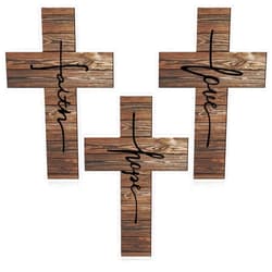 Jetec 3 Pieces Faith Love Hope Cross Sign Wood Wall Hanging Cross Rustic Cross Wall Decor Vintage Cross Wall Art Religious Love Cross Wall Decor Farmhouse Home Hanging Decor, 12 x 8 Inch (Brown)