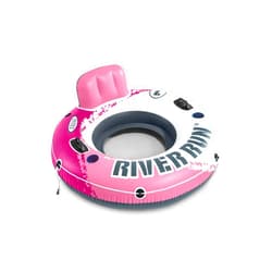 INTEX 58824EP River Run 1 Inflatable Floating Lounge: Comfortable Backrest – Built-in Cup Holders – Durable Grab Handles – All Around Grab Rope – 220lb Weight Capacity – Pink