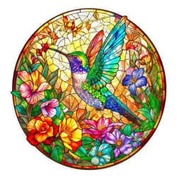 Aeekdook Wooden Puzzle for Adults, Stained Glass Hummingbird Puzzle, Unique Animal Shape Puzzles, Wooden Jigsaw Puzzles for Adults, Thanksgiving for Family Friend (M-11.4 * 11.4in - 200psc)