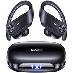 TAGRY Hybrid Active Noise Cancelling Wireless Earbuds 80 Hrs Playtime Hi-Res Stereo Sound Bluetooth Headphones with Transparency Mode Ear Buds with Earhooks ANC Sports Earphones for Workout Running Travel