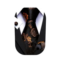 Barry.Wang Flower Ties for Men Handkerchief Cufflinks Set Wedding Necktie Set Party