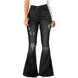 vunahzma Bell Bottom Jeans for Women Skinny Ripped Classic High Waisted Flared Jean Pants (X-Large, Black-4001)