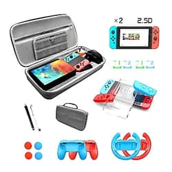 Bionodr nintendo switch accessories bundle kit switch carrying case protective case switch oled bundle with screen protector switch accessories bundle game case grip and steering wheel switch travel case