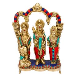 Kartique Brass Bhagwan Ram Darbar with Sita Laxman Hanuman Idol Statue Large Size Multicolored Stone Murti for Home Decor Mandir Temple Height 11 Inches