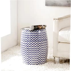 SAFAVIEH Home Collection Salana Chevron White & Navy Ceramic 18-inch Decorative Accent Garden Stool for Living Room, Bathroom, Patio, Side Table, Plant Stand (Fully Assembled)