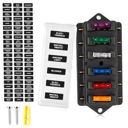 RED WOLF 6 Way Fuse Block Blade Fuse Box with Standard Circuit Fuses for Boat Marine Vehicle Auto RV Car Trailer Truck SUV Power Distribution Panel Waterproof Cover DC 10-32V