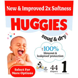 Huggies Size 1 Diapers, Snug & Dry Newborn Diapers, Size 1 (8-14 lbs), 44 Count, Packaging May Vary