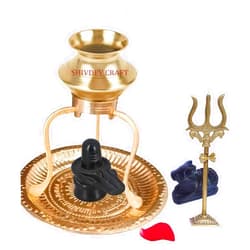 SHIVDEV CRAFT Shivling Jal Abhishek Tripai Jaldhari Stand with Shiv Ling Brass Abhishek Lota Kalash Plate with Black Marble Shivling with Nandi Statue & Brass Trishul Shiv Pooja Set