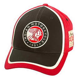 Indian Motorcycle Circle Patch Hat, Red/Black, Regular Fit, Premium Embroidery, Multi-Colored Design, Branded Fabric Patch, Contrast Stitching