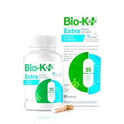 Bio-K Plus Bio K+ Extra Stress Support with Sensoril – Vegan Probiotic Supplement for Everyday Stress, Relieving Sleeplessness with 25 Billion CFU 3 Strains – 60 Capsules